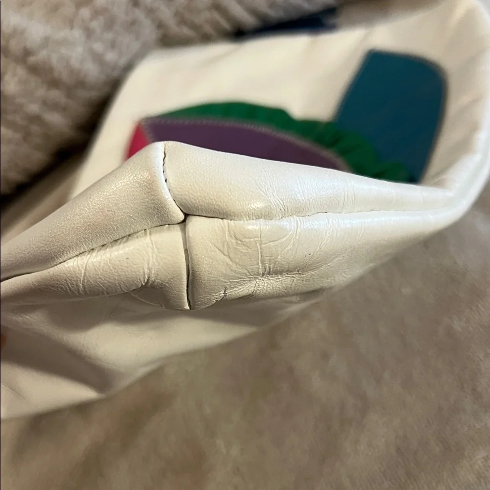 Vintage 1980s Leather Patchwork Color-Block Leaf Appliqué Clutch Pouch Bag
